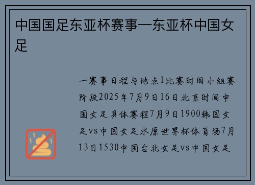 中国国足东亚杯赛事—东亚杯中国女足