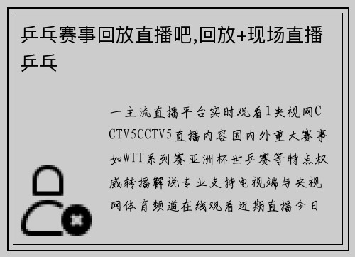 乒乓赛事回放直播吧,回放+现场直播乒乓